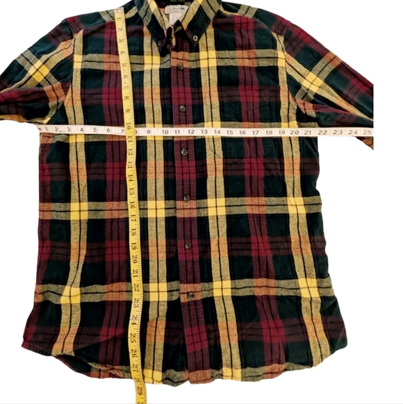 L.L. Bean Men's Long Sleeve Flannel Button-Up Red Yellow Green Size M - Picture 4 of 4